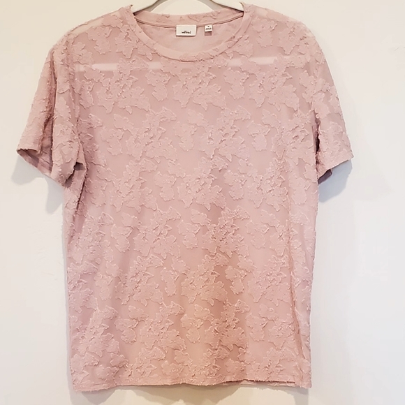 Wilfred Tops - Wilfred Aritizia Dusty Pink Stretchy Sheer Floral Jacquard Top, Med. EUC